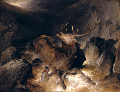 Deer and Deer Hounds in a Mountain Torrent Edwin Henry Landseer